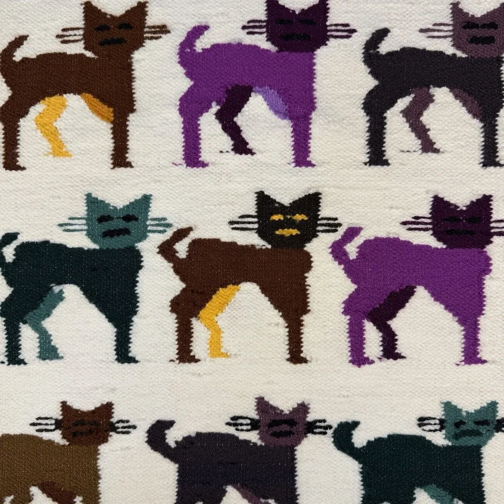 Vintage Peruvian Wool Tapestry Cat Motif Handwoven Folk Art Wall Hanging